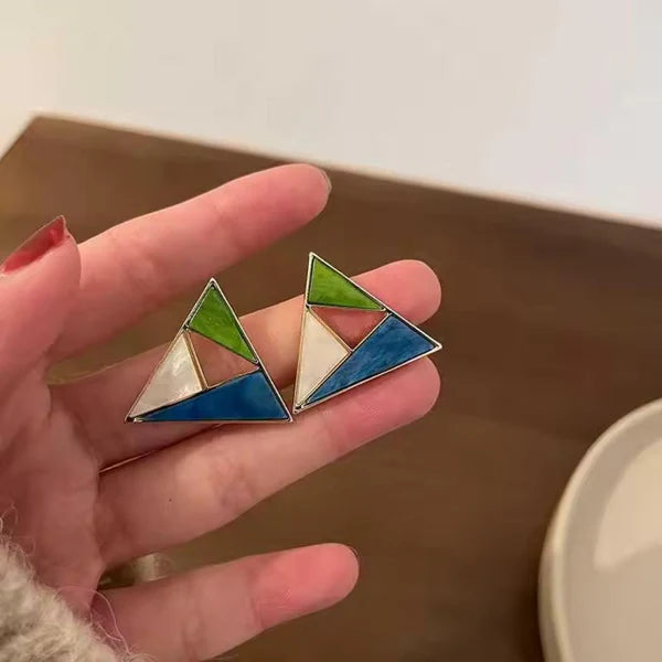 Multicolor enamel triangle stud earrings