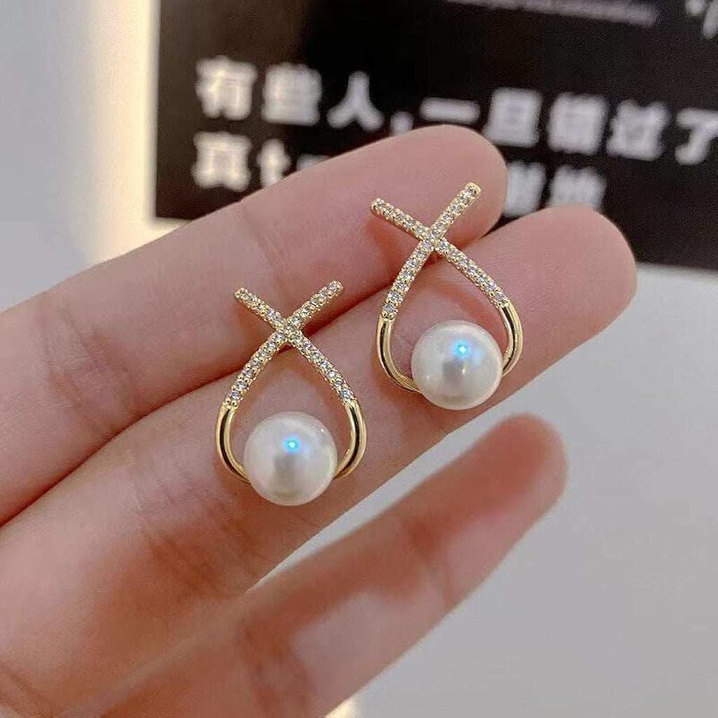 Korean-style cross shape stud earrings