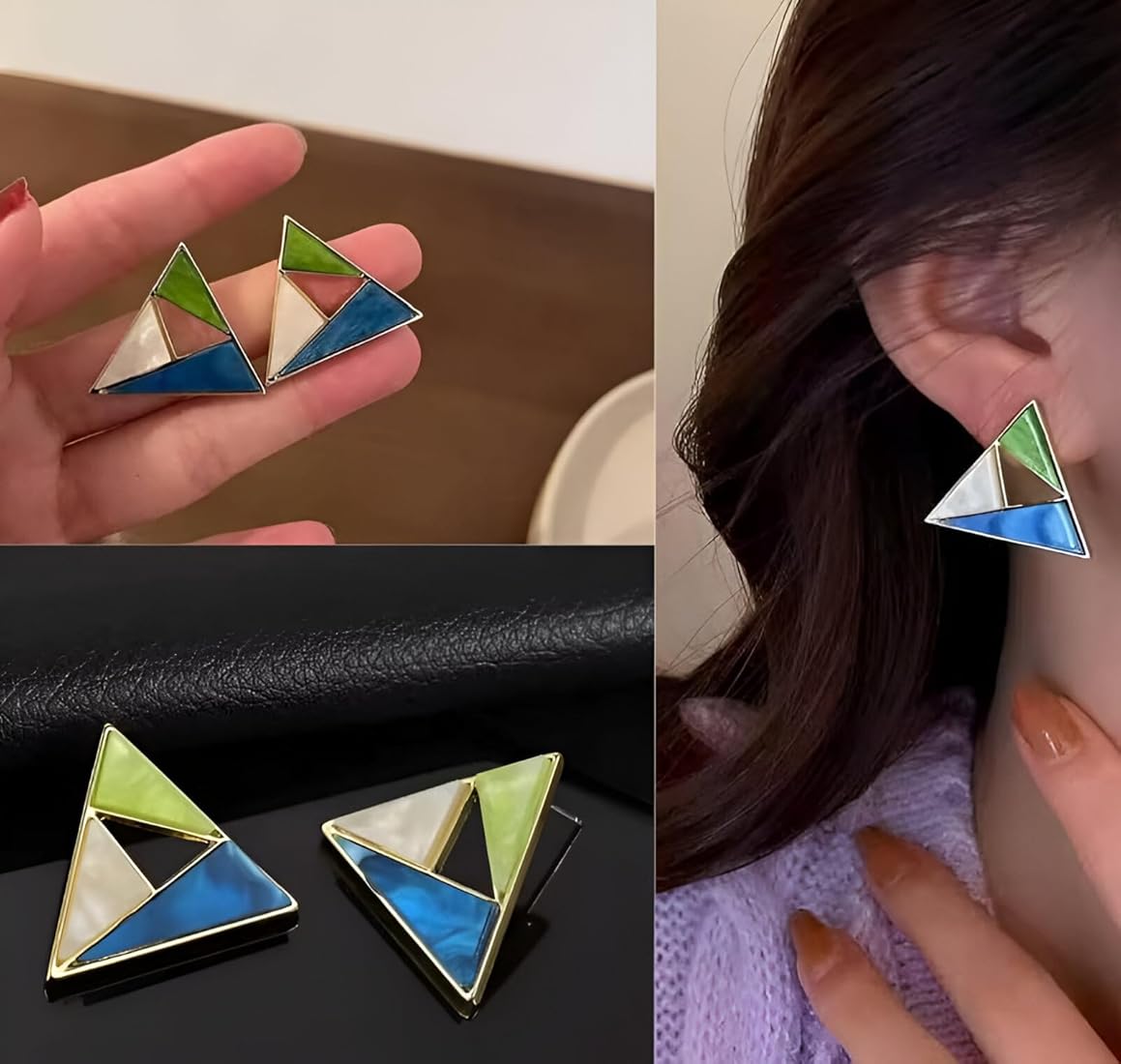 Multicolor enamel triangle stud earrings