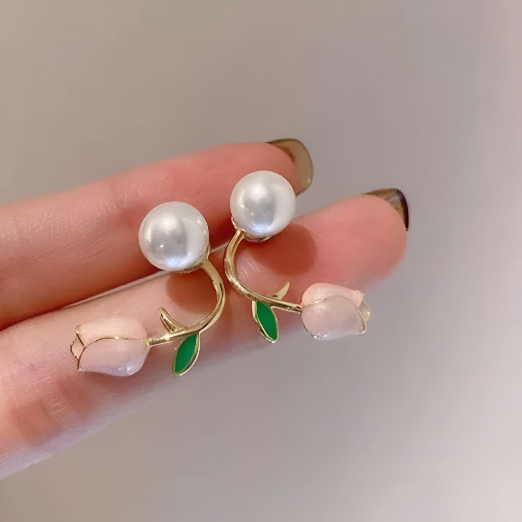 Kiraq Gold Plated Pearl Flower Earrings