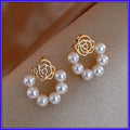 Delicate Rose Pearl Ring Earrings