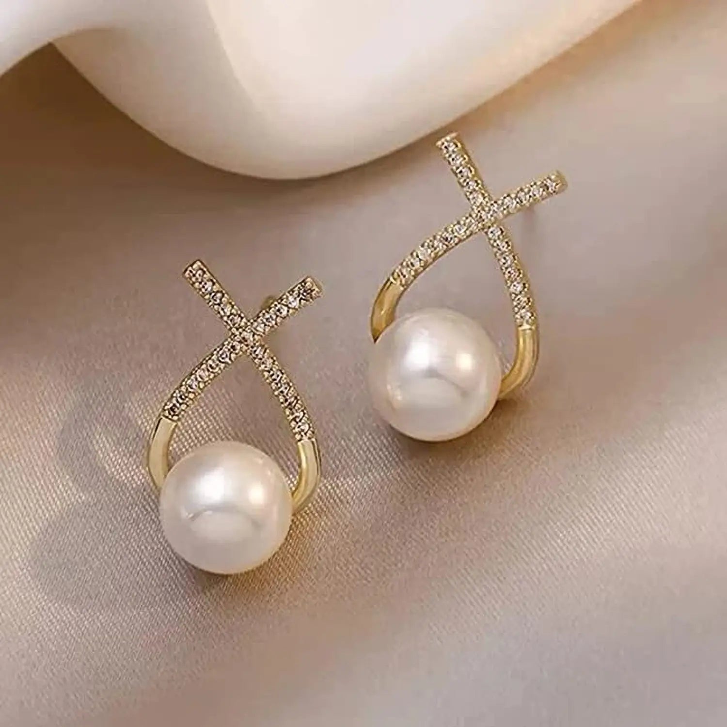 Korean-style cross shape stud earrings
